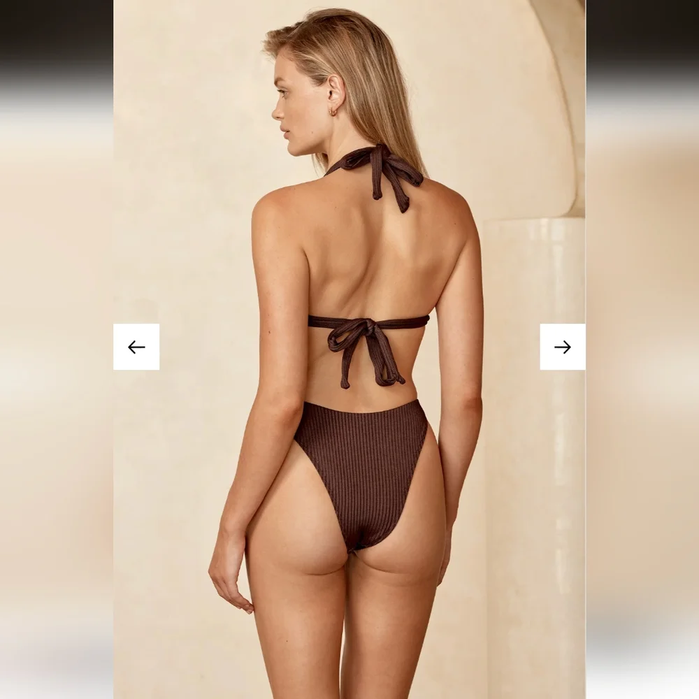Monday Swimwear Brown Ribbed Bikini Bottom